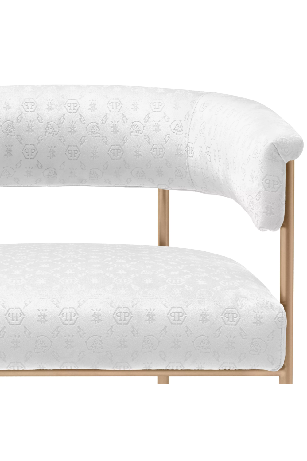 White Curved Velvet Dining Chair | Philipp Plein Monogram | Oroa.com
