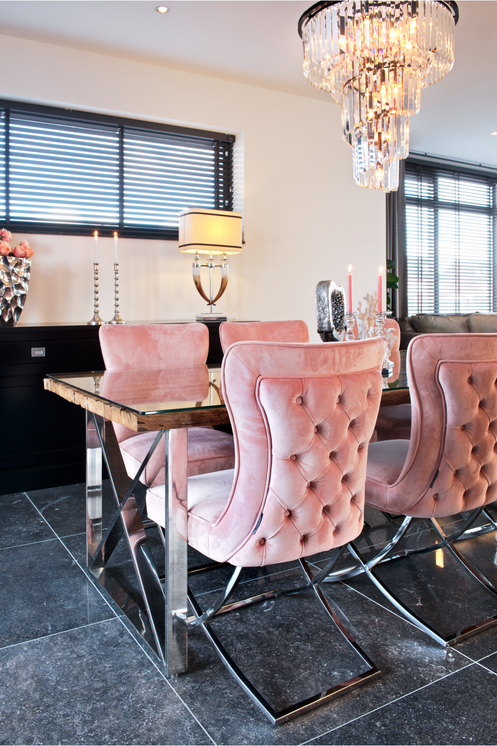 Manhattan Comfort Aura 18.9 Velvet Dining Chair in Blush Pink
