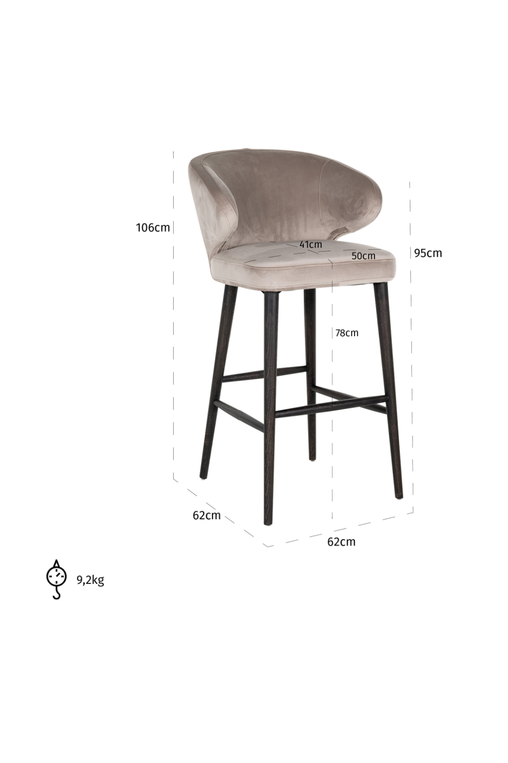 Modern Velvet Bar Stool OROA Indigo Oroa