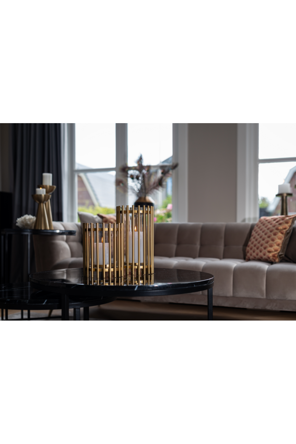 Khaki Velvet Channel Stitched Sofa | OROA Huxley | OROA.com