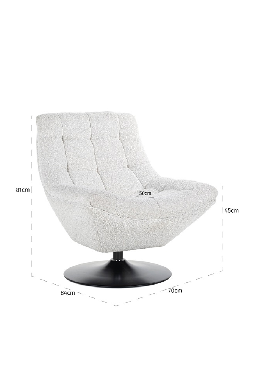 White Bouclé Pedestal Swivel Chair | OROA Richelle | Oeoa.com