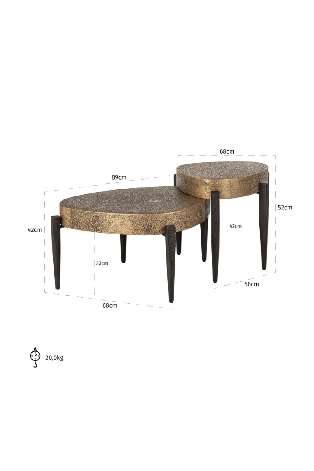 Vintage Gold Nested Coffee Table (2) | OROA Marquee | Oroa.om
